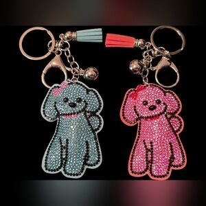 Rhinestone Blue & Pink  Puppy Bag Charms – Sparkly Keychain Set